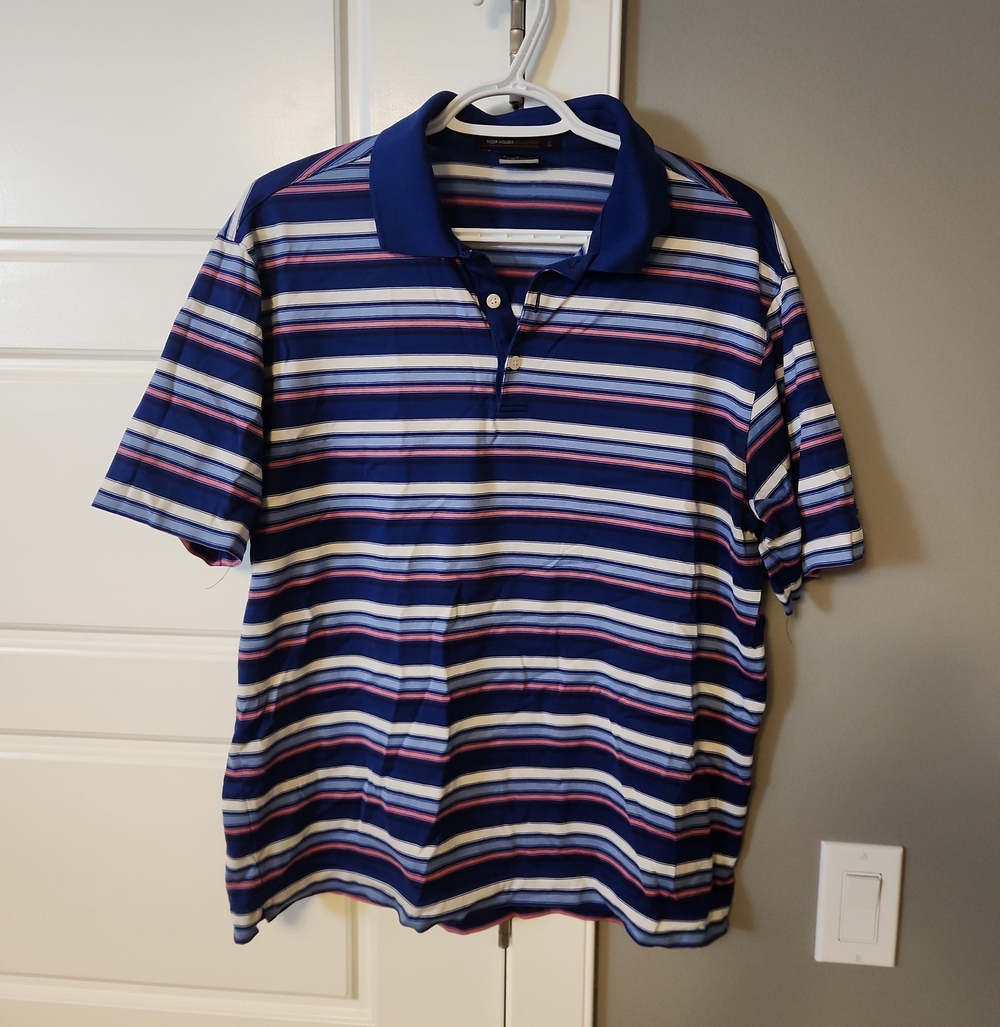 Men's Tiger Woods Navy Striped Polo Shirt - Classic Fit